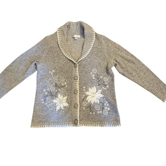 Christopher & Banks XL Gray Floral Cardigan Silk Rabbit Hair Blend - Picture 1 of 7